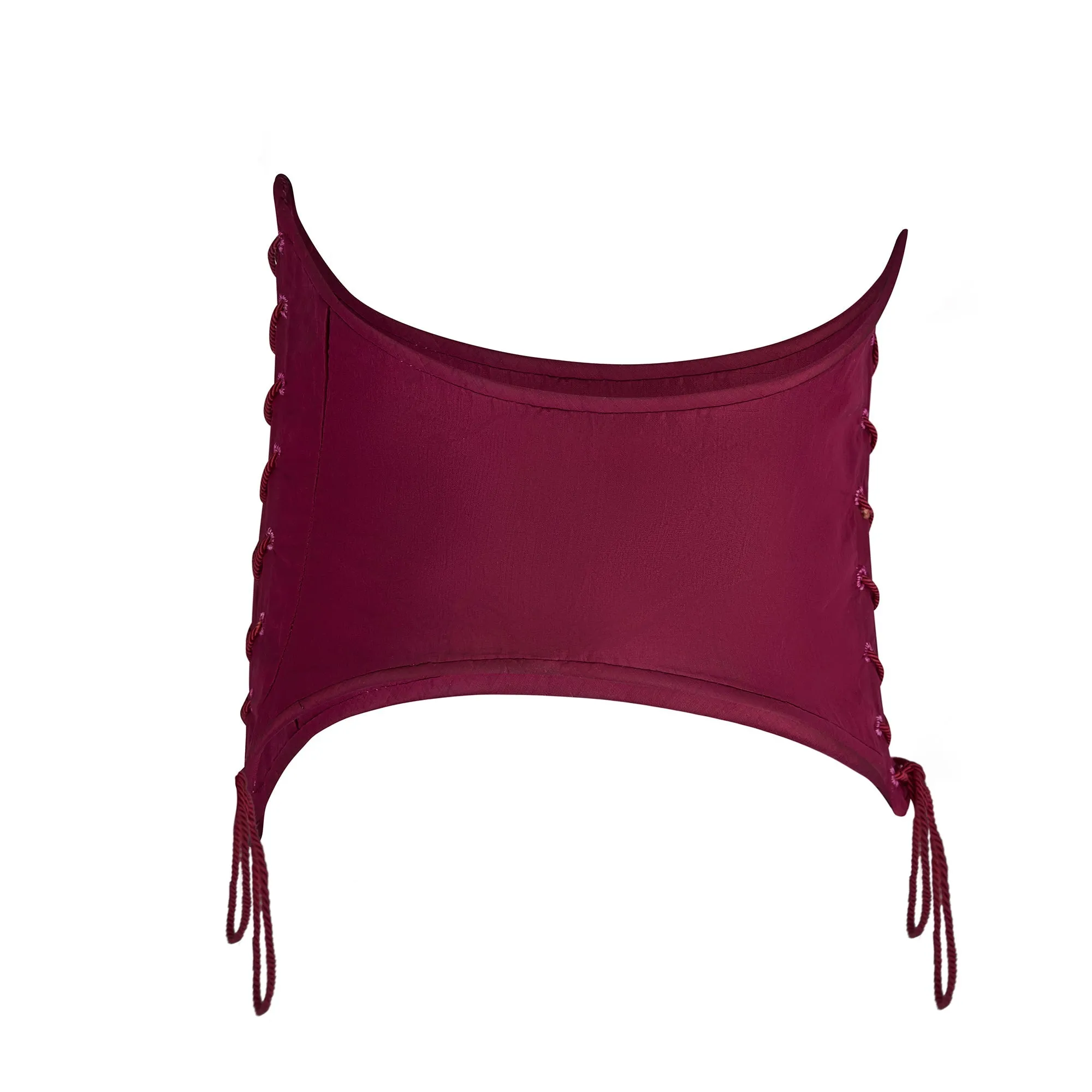1860s Maroon Silk Swiss Waist Corset