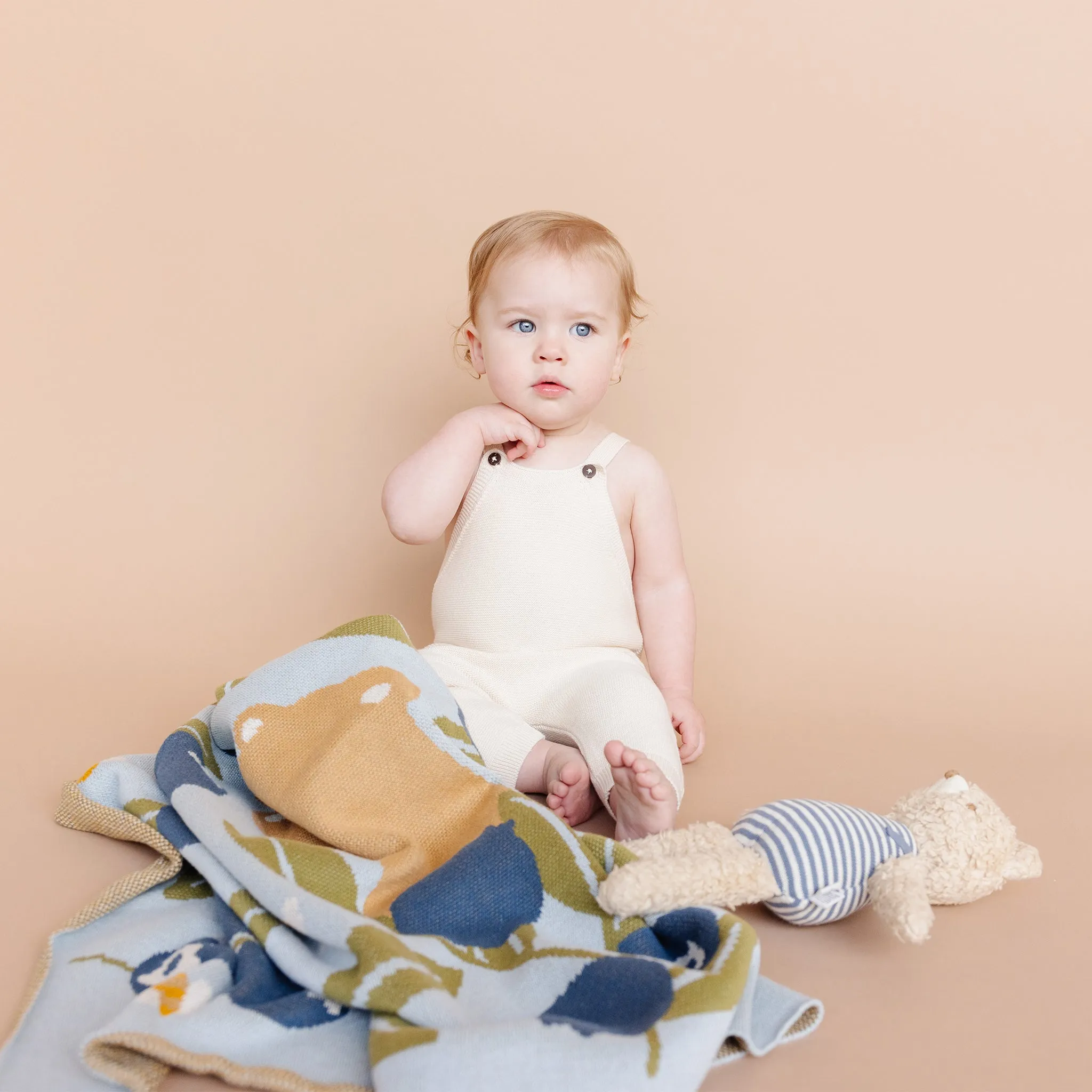 Blueberry Blanket, Beekeeper Bear Plush, Cream Overalls Gift Set