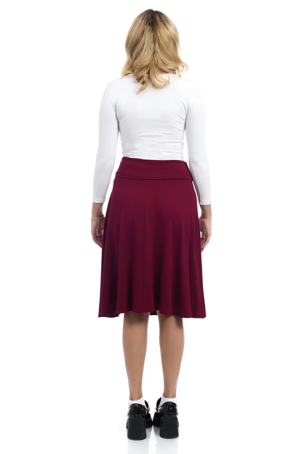 Burgundy Below Knee Length Fold Over Flary A-Line Skirt for Women 'Playa'