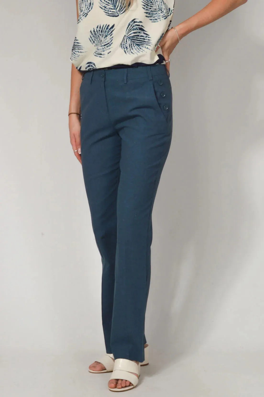 Button Side Linen Blend Trousers