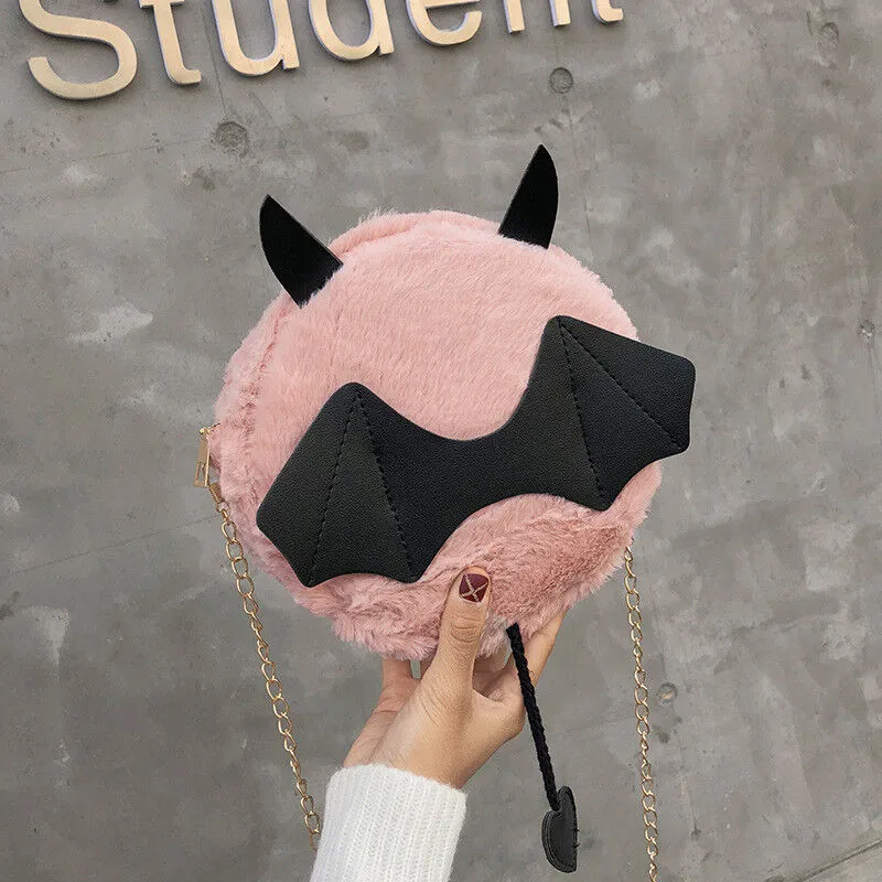 Magik Devil Monster Crossbody Shoulder Bag Faux Fur Fluffy Bat Doll Toys Handbag