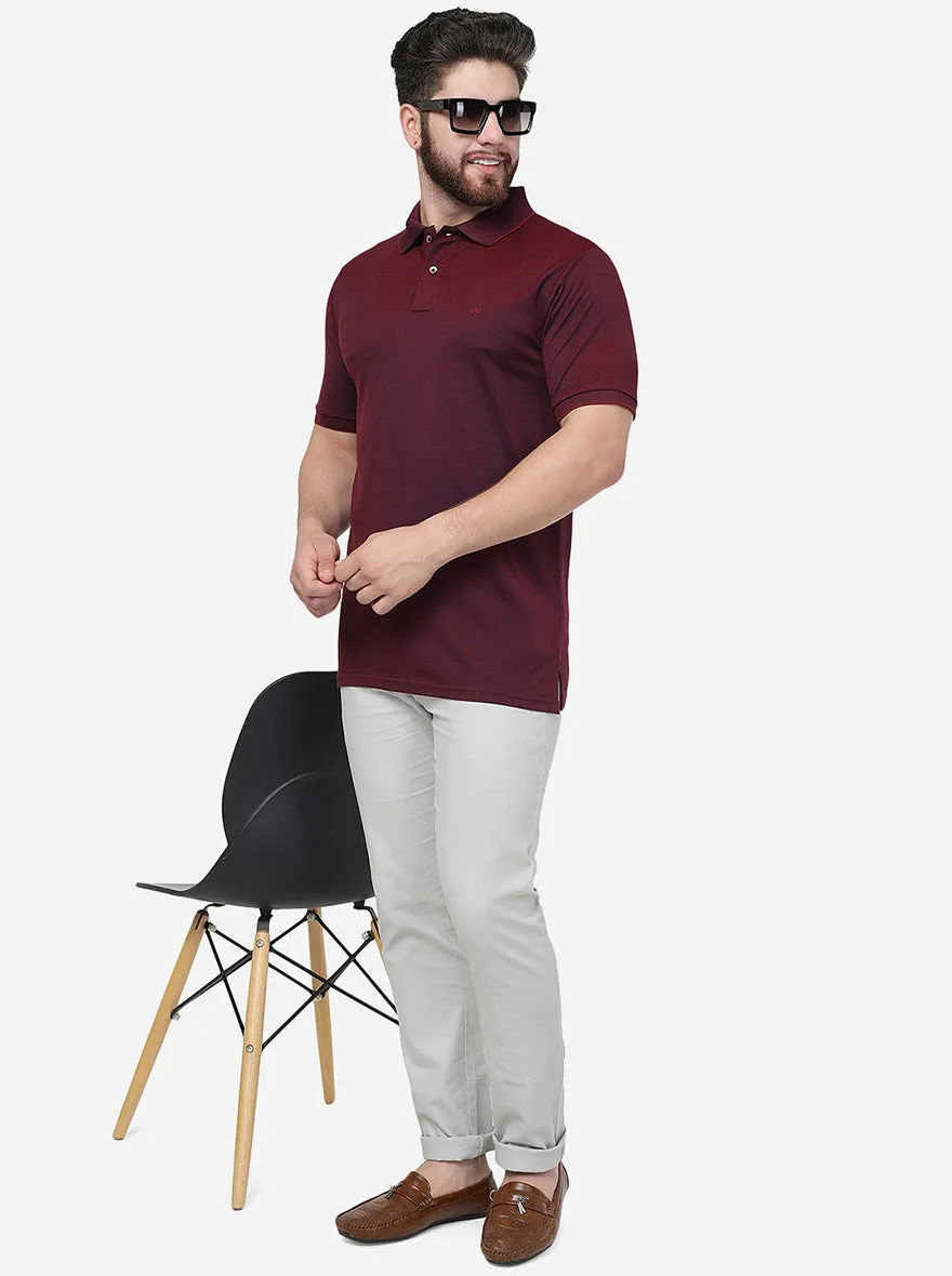 Maroon Solid Slim Fit Polo T-Shirt | JadeBlue