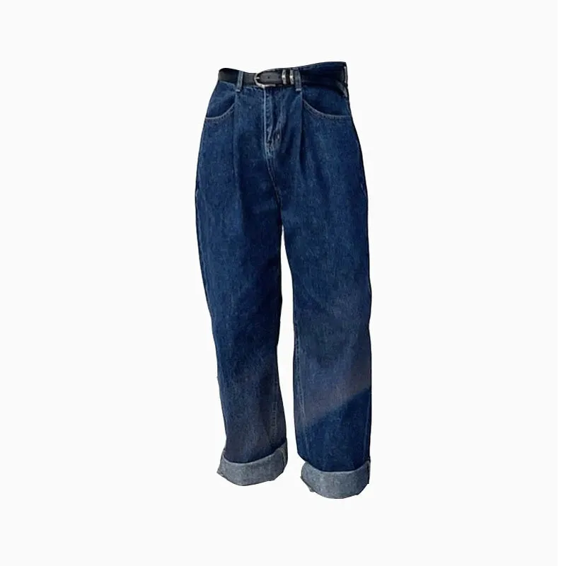 Men's Casual Retro Loose Straight Wide Leg Denim Trousers