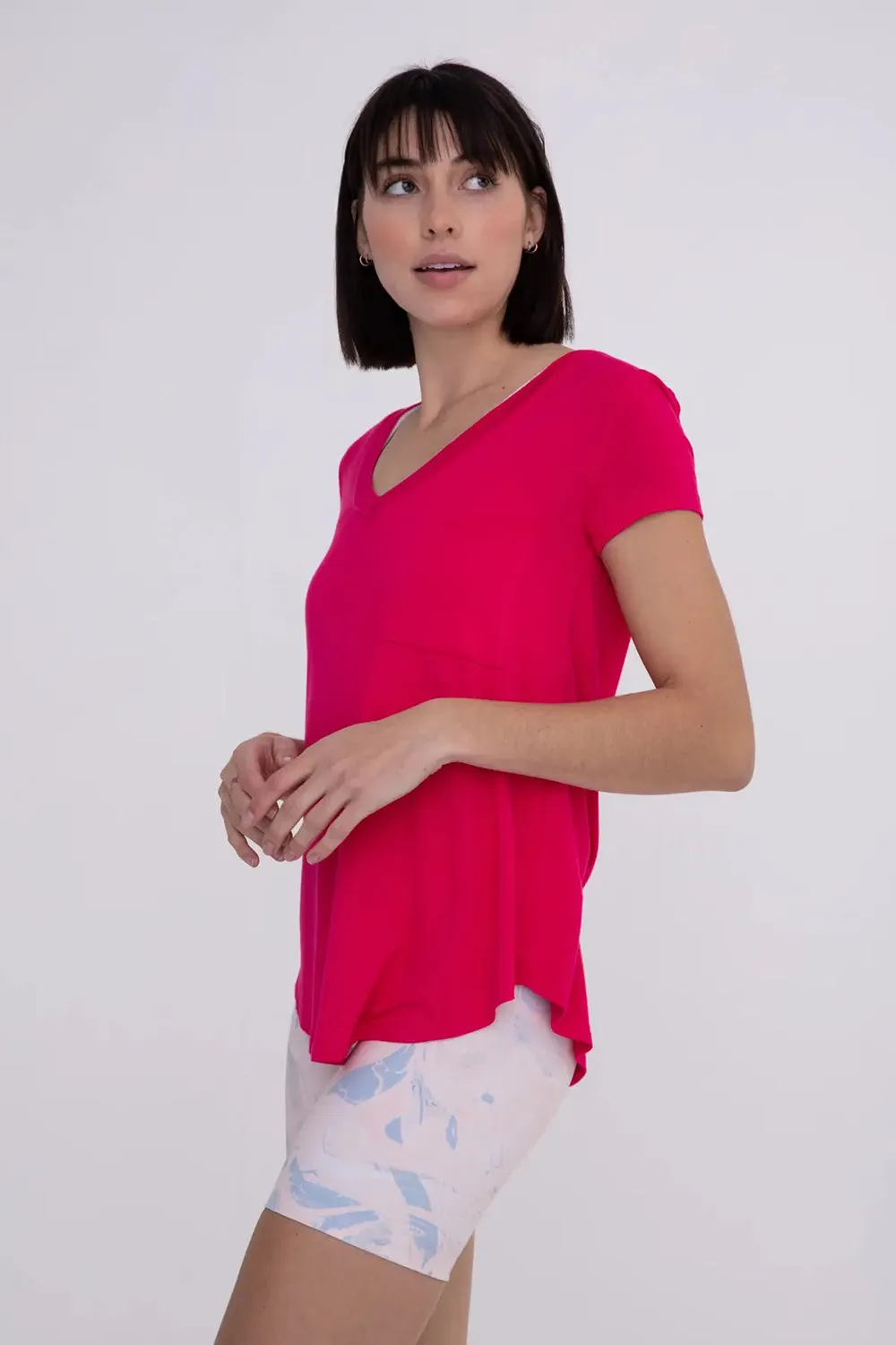 Mono B Longline Deep V-Neck Pocket Shirt