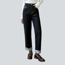 Raw hem straight women's jeans