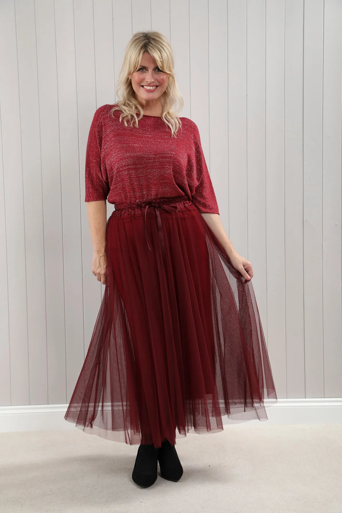 Tulle A-Line Skirt Wine