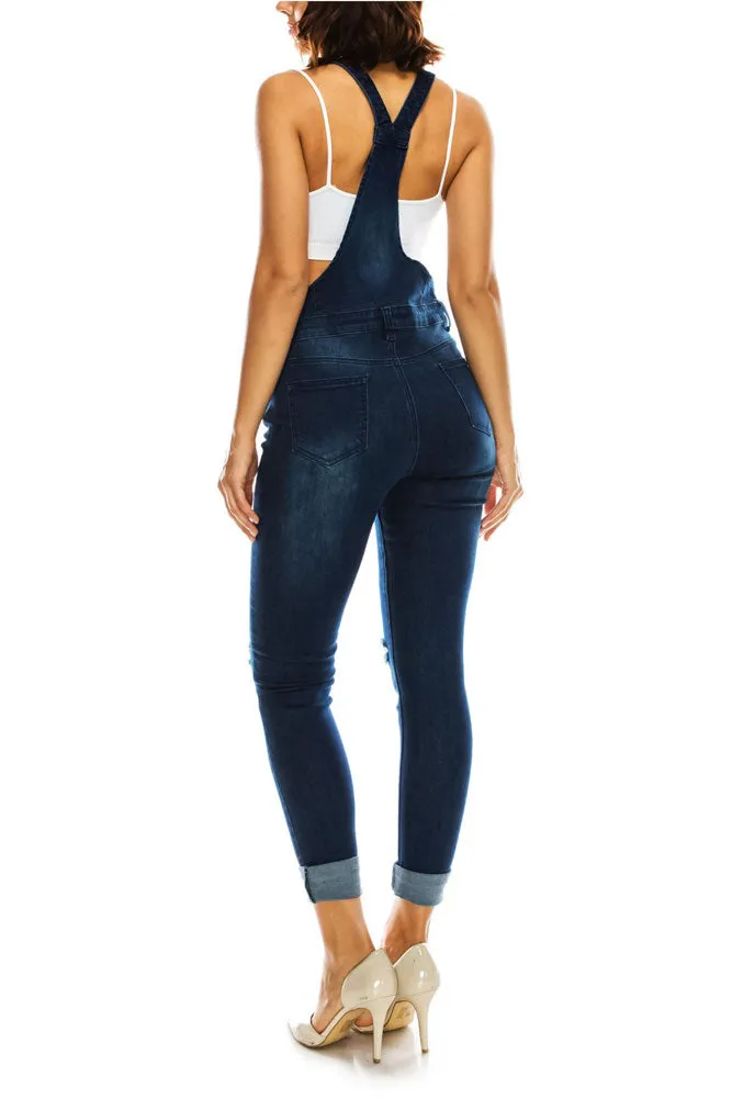 Women's Knee Slit Denim Overalls