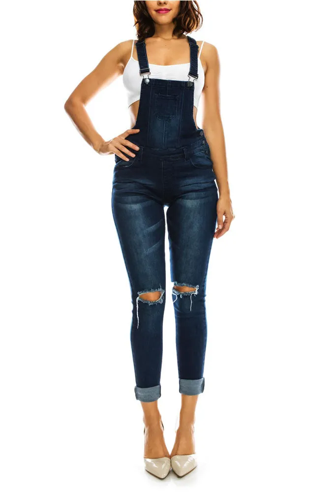 Women's Knee Slit Denim Overalls